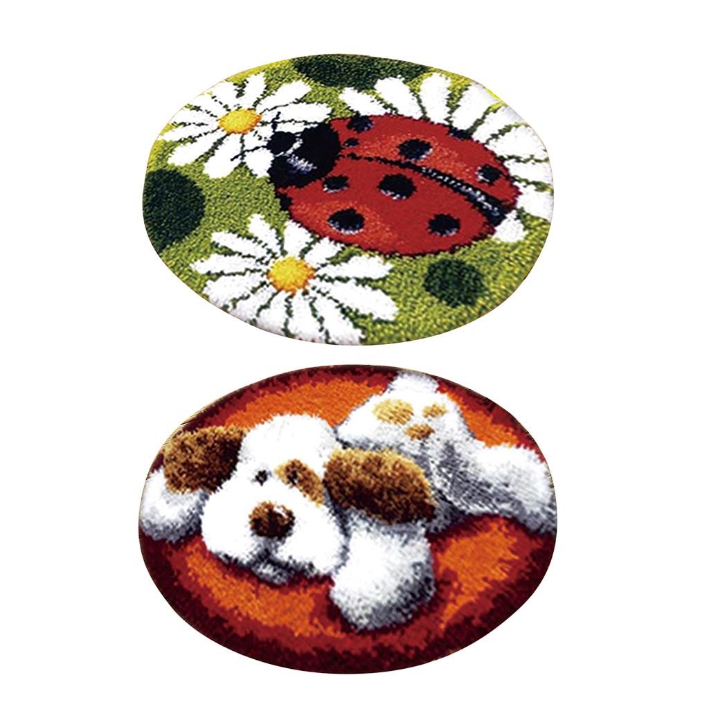 2 Sets Latch Hook Rug Kit Cushion DIY Craft Embroidery Ladybug Dog Carpet