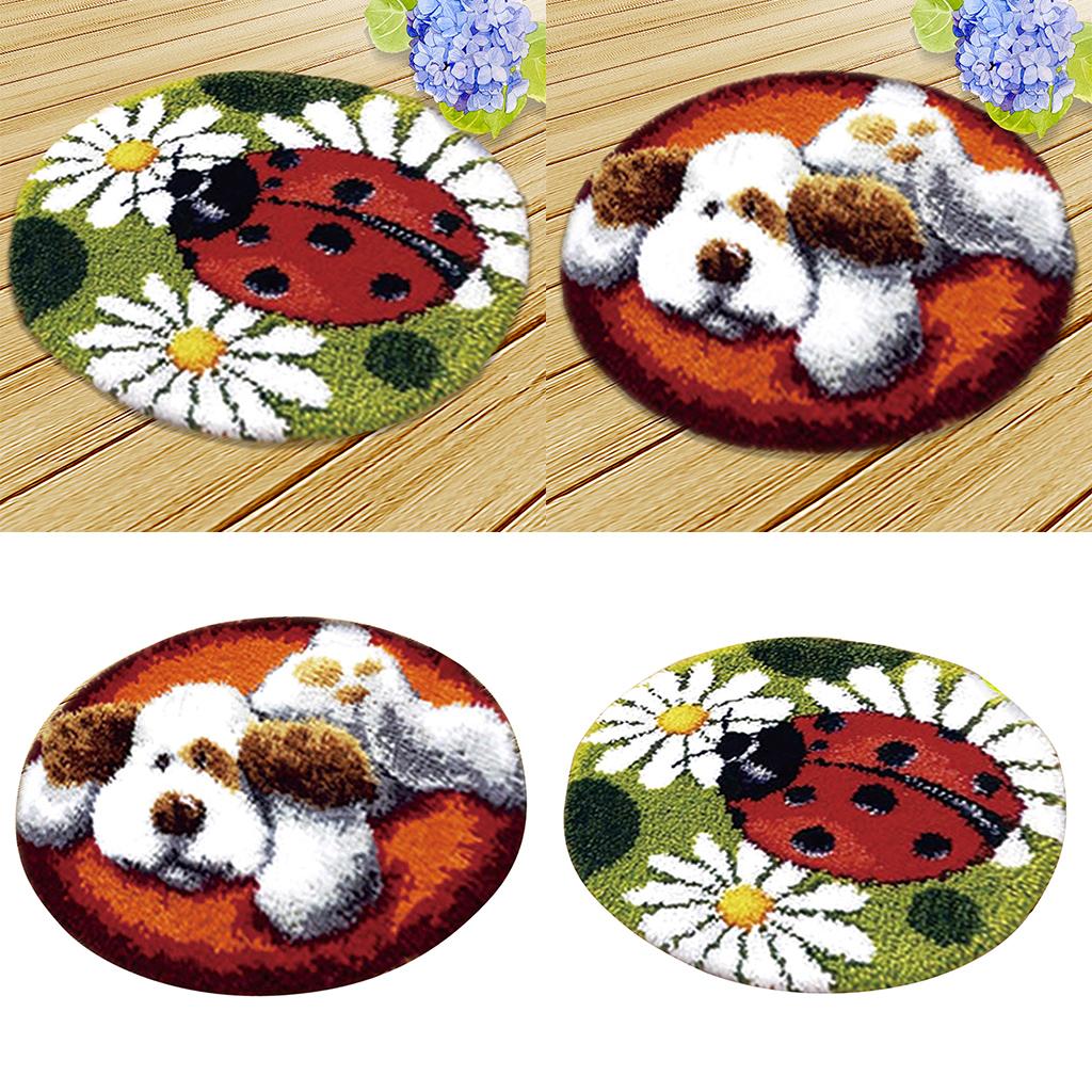 2 Sets Latch Hook Rug Kit Cushion DIY Craft Embroidery Ladybug Dog Carpet