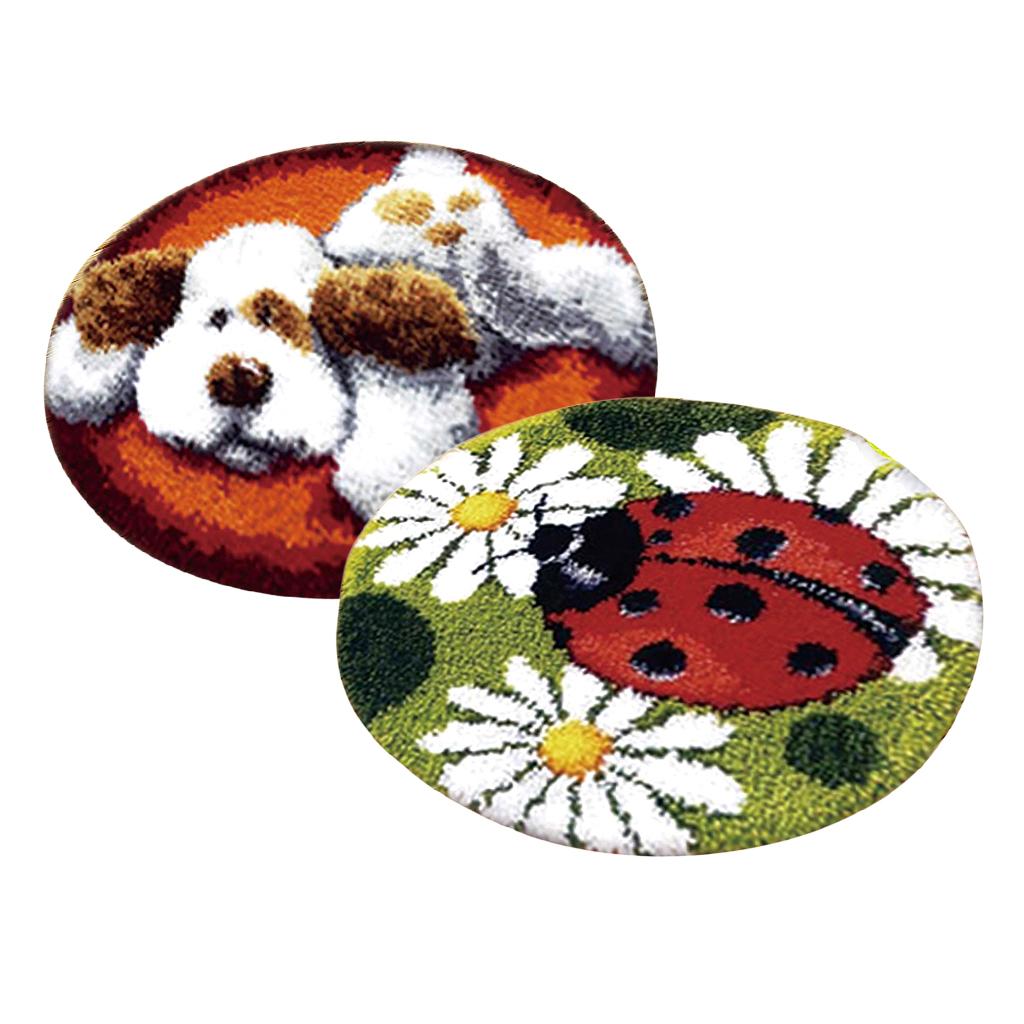 2 Sets Latch Hook Rug Kit Cushion DIY Craft Embroidery Ladybug Dog Carpet