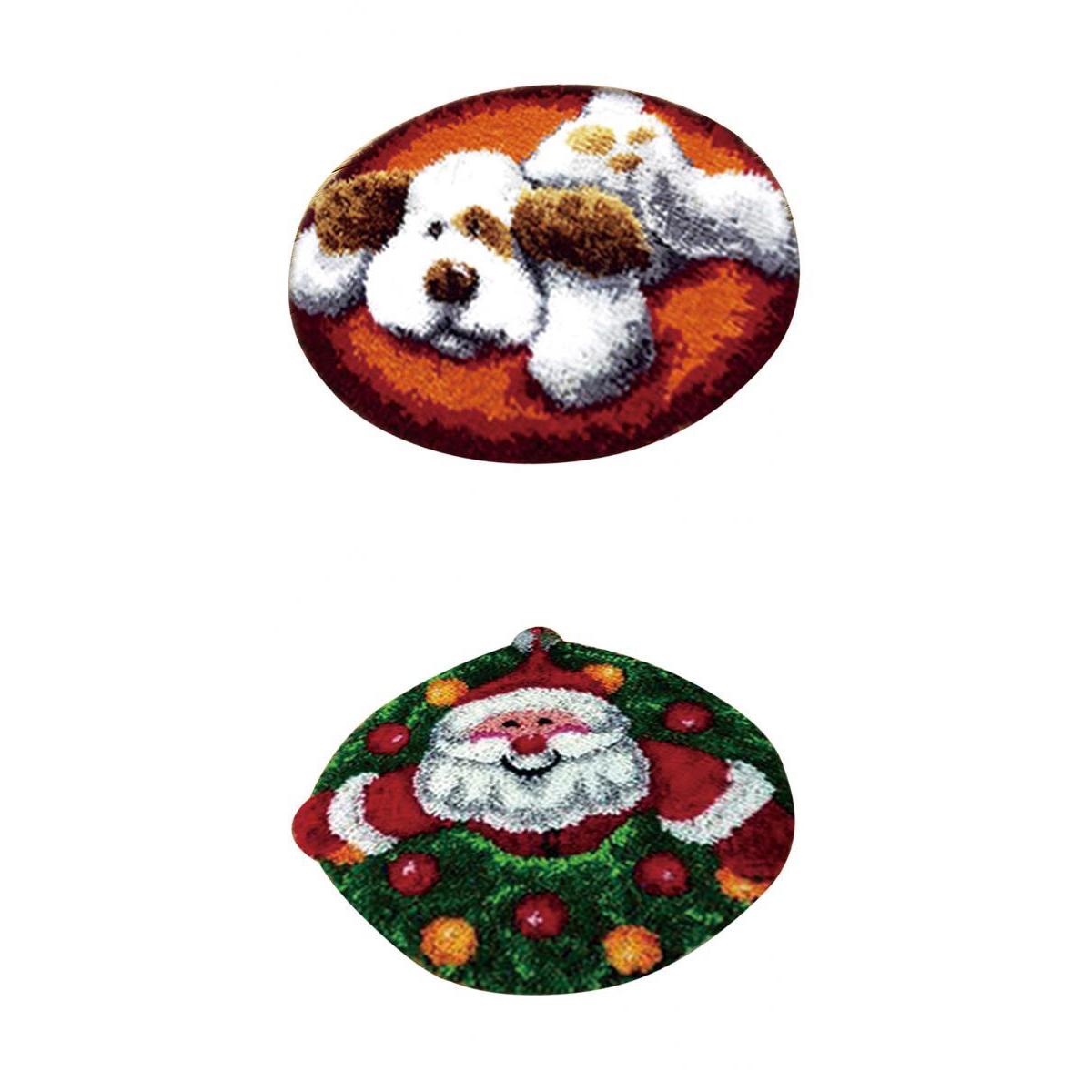 2 Sets Latch Hook Kits Dog Santa Claus Carpet Rug Cushion Embroidery Crafts