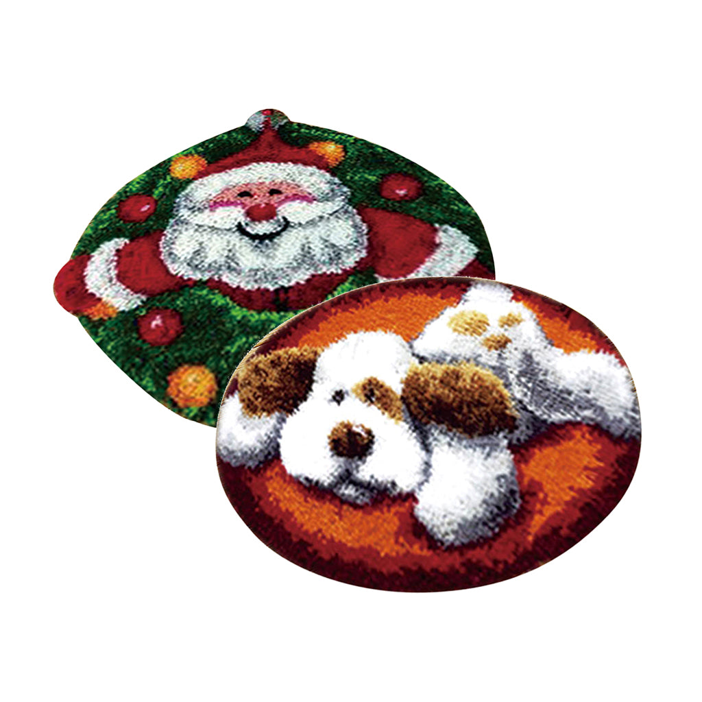 2 Sets Latch Hook Kits Dog Santa Claus Carpet Rug Cushion Embroidery Crafts