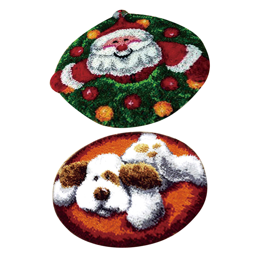 2 Sets Latch Hook Kits Dog Santa Claus Carpet Rug Cushion Embroidery Crafts