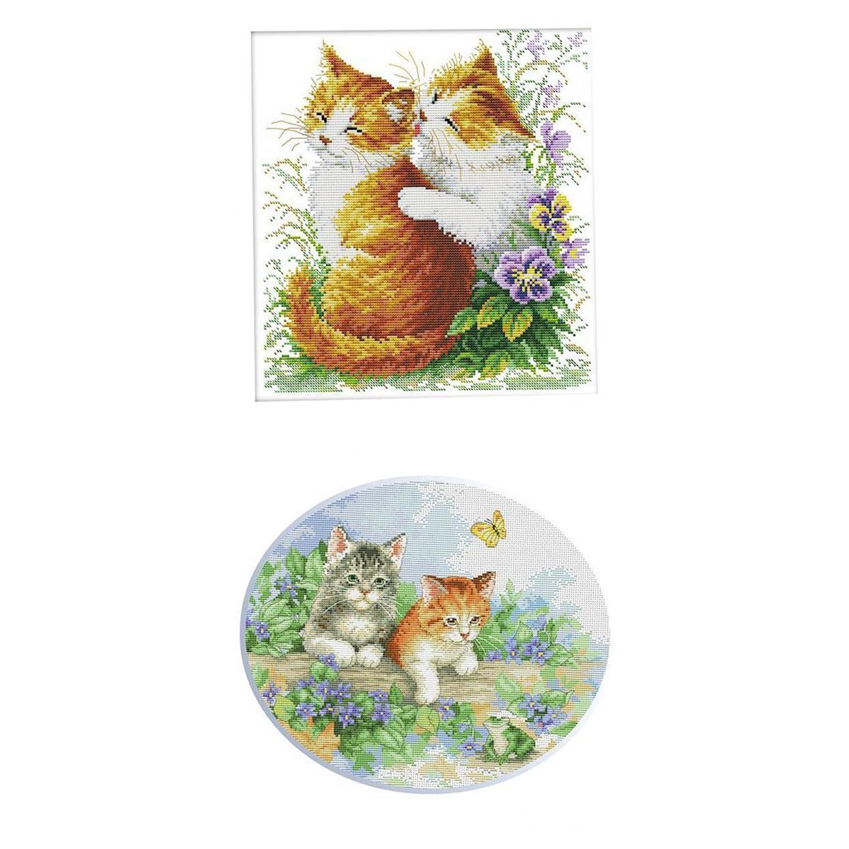 2 Set Stamped Cross Stitch Kits Embroidery Cloth DIY Needle Crafts - Two Cat