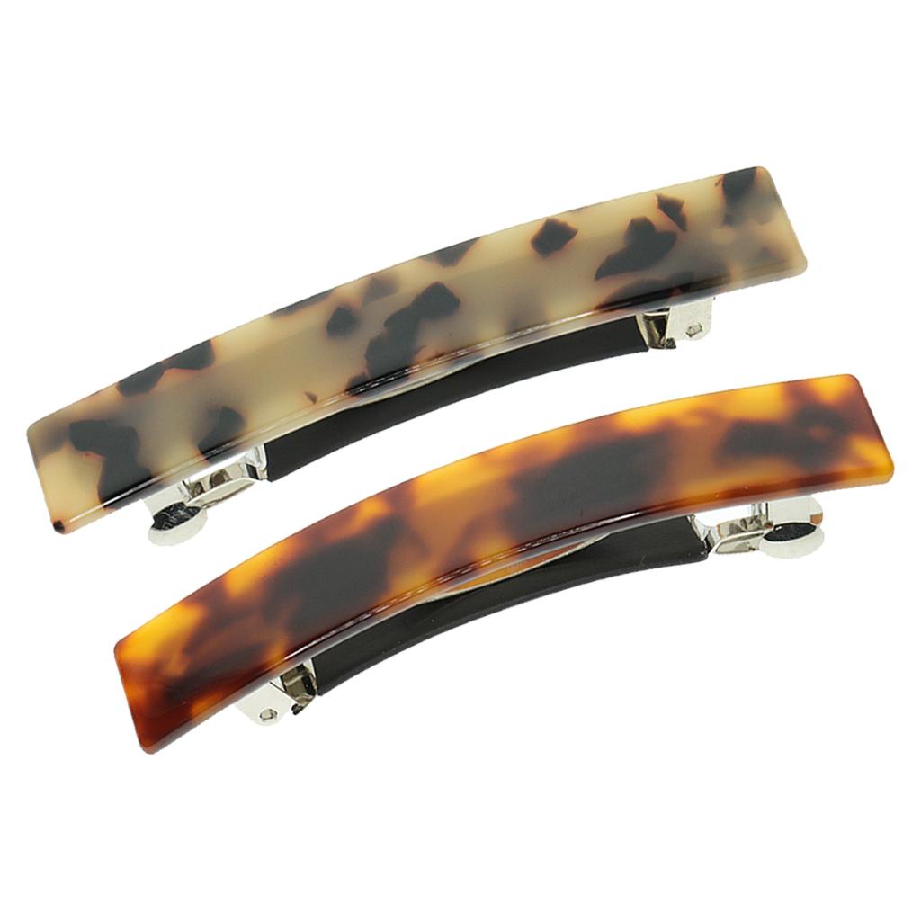 2pcs French Acetate Leopard Automatic Barrette Hair Clip Ponytail Holder