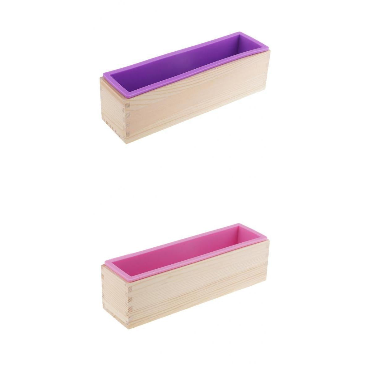 2x Rectangle Silicone Soap Loaf Mold with Wooden Box DIY Mould 900ml 2 color