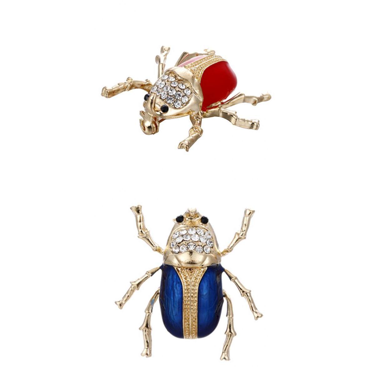 2 Pieces Vintage Enamel Crystal Insect Brooch Insect Beetle Bug Brooch Pin
