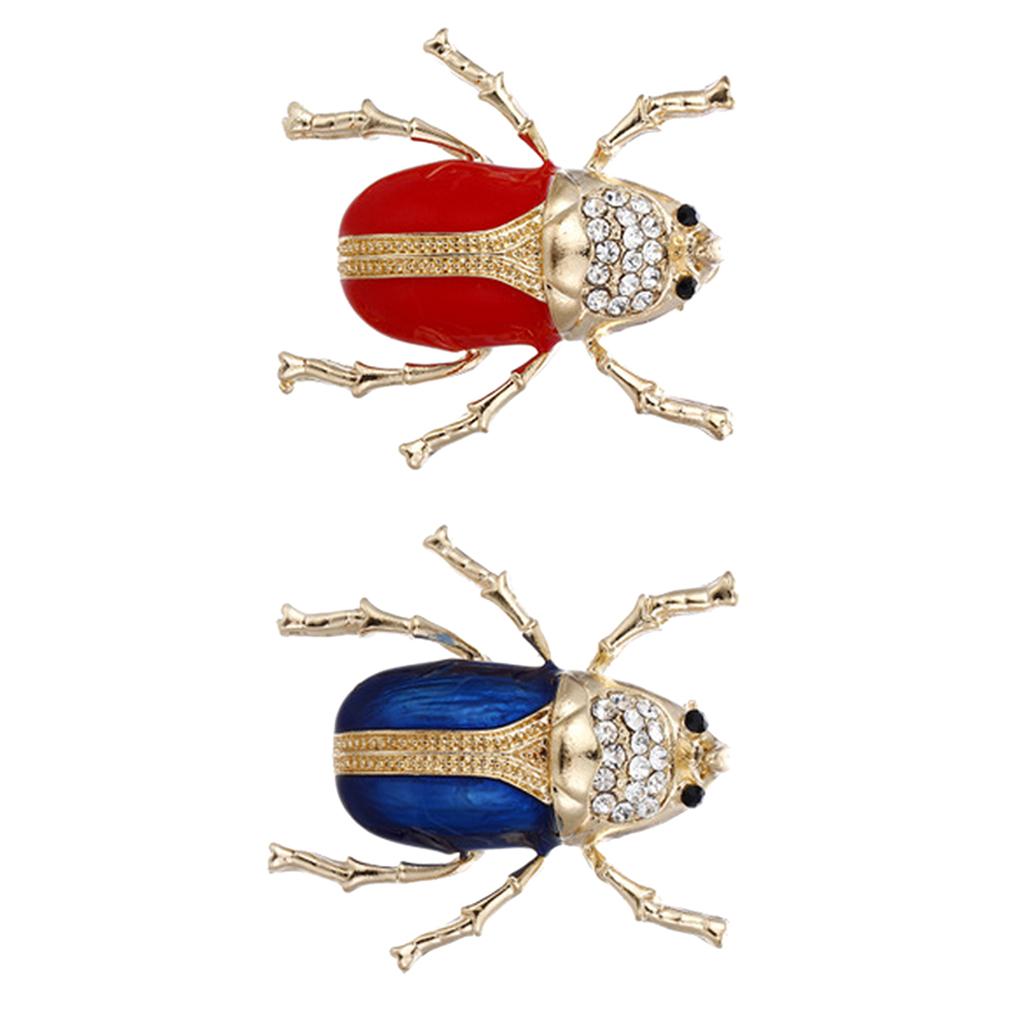 2 Pieces Vintage Enamel Crystal Insect Brooch Insect Beetle Bug Brooch Pin