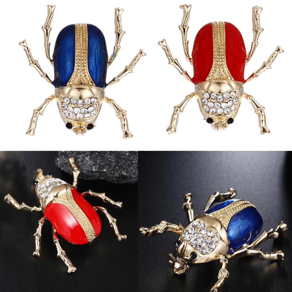 2 Pieces Vintage Enamel Crystal Insect Brooch Insect Beetle Bug Brooch Pin