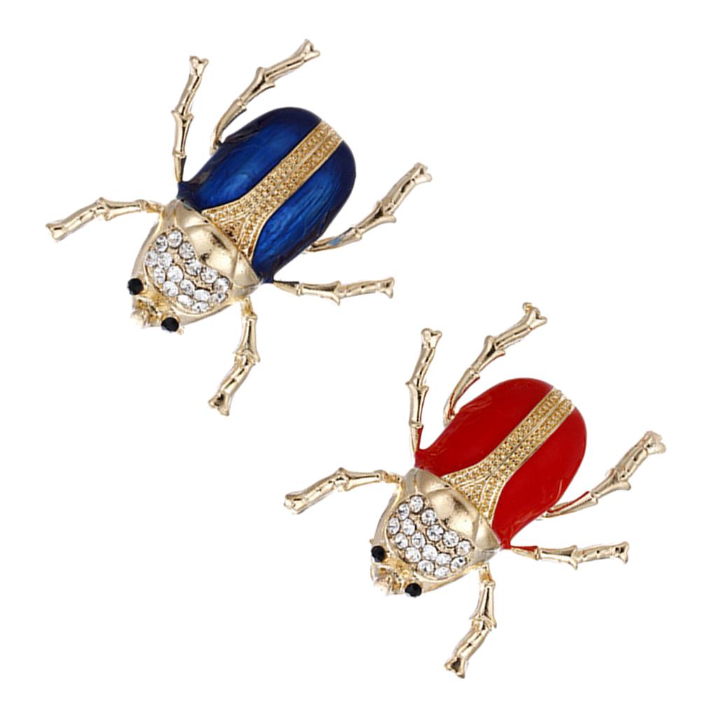 2 Pieces Vintage Enamel Crystal Insect Brooch Insect Beetle Bug Brooch Pin
