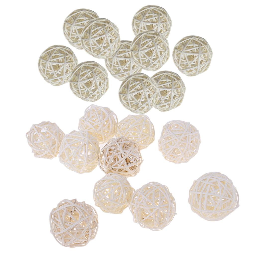 20Pcs 5cm Wicker Rattan Ball Twig Orbs Ball DIY Ornaments Crafts White+beige