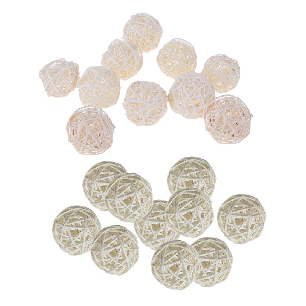20Pcs 5cm Wicker Rattan Ball Twig Orbs Ball DIY Ornaments Crafts White+beige