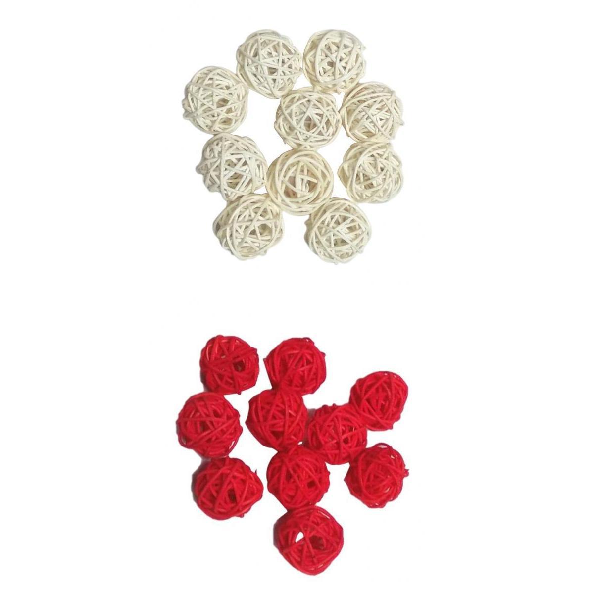 20pcs 3cm Wicker Rattan Balls Xmas Wedding Party Decorative Crafts white+red