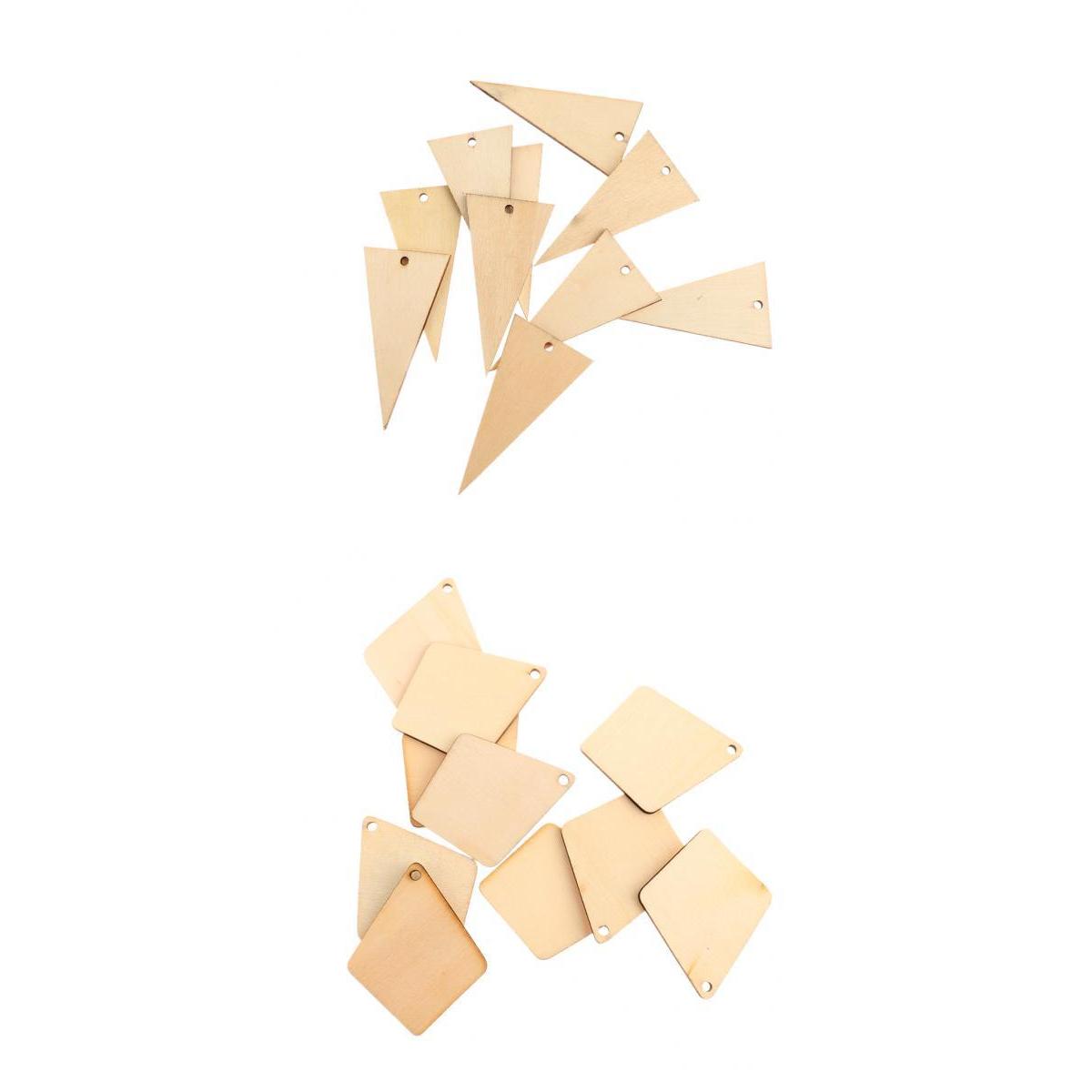 20Pcs Geometric Wood Shapes Wooden Charms DIY Woodcrafts Triangle Square