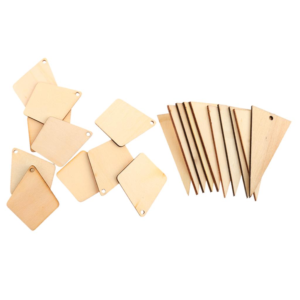 20Pcs Geometric Wood Shapes Wooden Charms DIY Woodcrafts Triangle Square