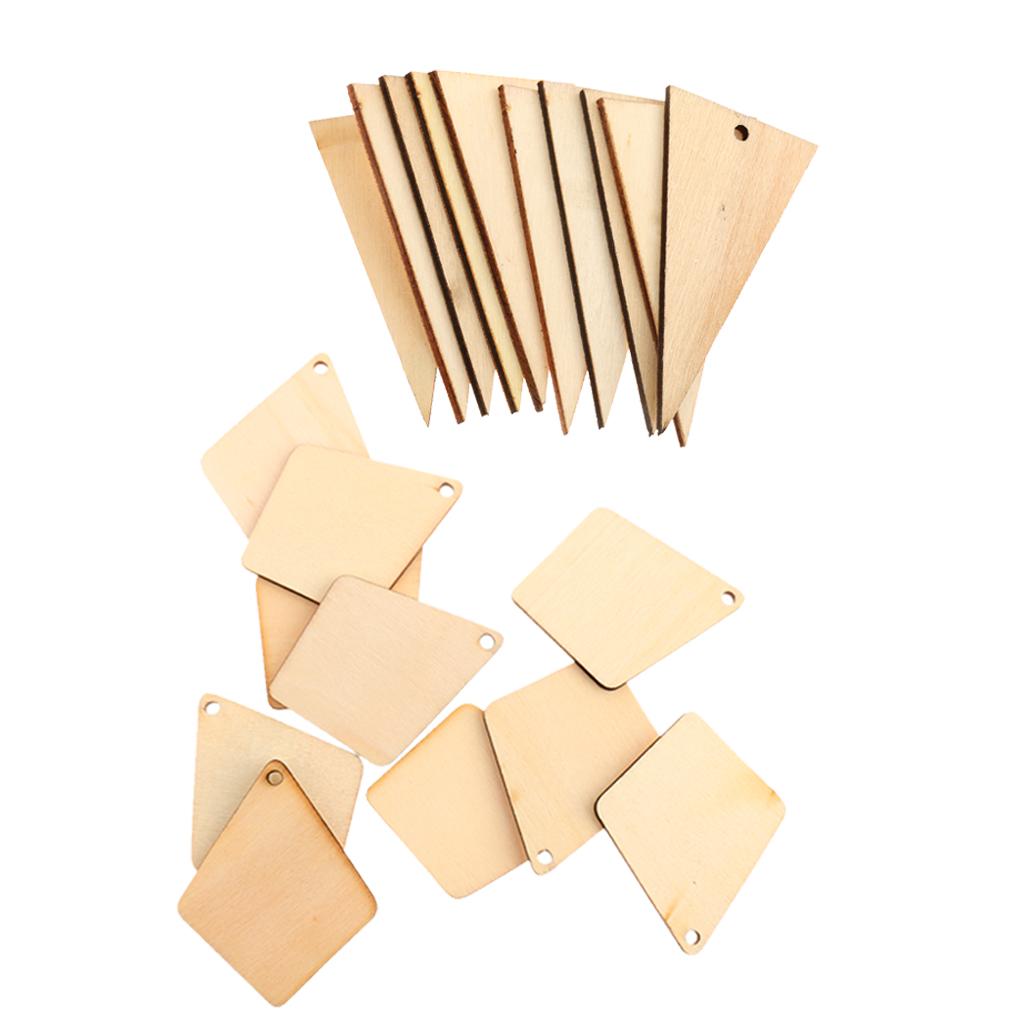 20Pcs Geometric Wood Shapes Wooden Charms DIY Woodcrafts Triangle Square