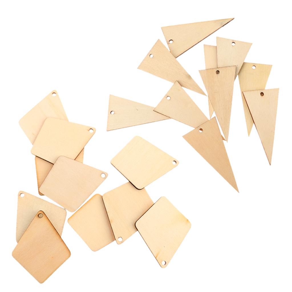 20Pcs Geometric Wood Shapes Wooden Charms DIY Woodcrafts Triangle Square