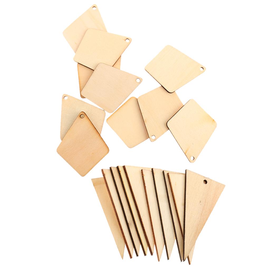 20Pcs Geometric Wood Shapes Wooden Charms DIY Woodcrafts Triangle Square