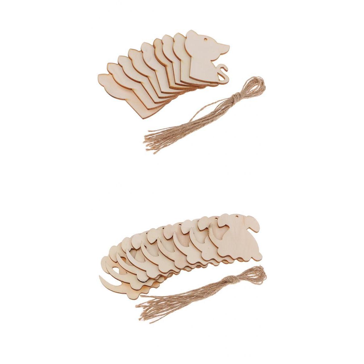 20Pcs Unfinished Wood Cutouts Animal Shapes Craft Gift Tags Cat Dog