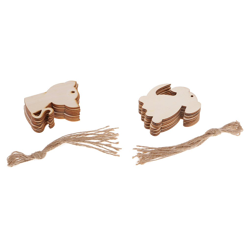 20Pcs Unfinished Wood Cutouts Animal Shapes Craft Gift Tags Cat Dog