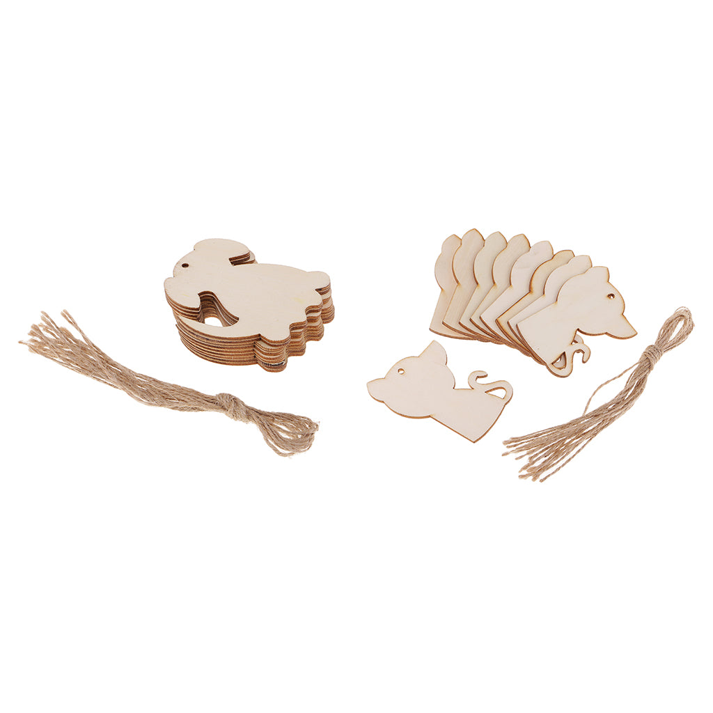 20Pcs Unfinished Wood Cutouts Animal Shapes Craft Gift Tags Cat Dog