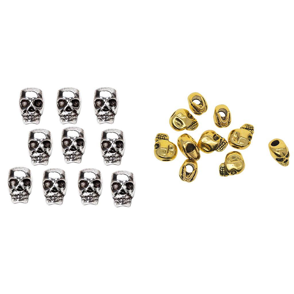 20Pcs Silver Gold Large Hole 3D Skull Spacer Loose Beads Jewelry Making