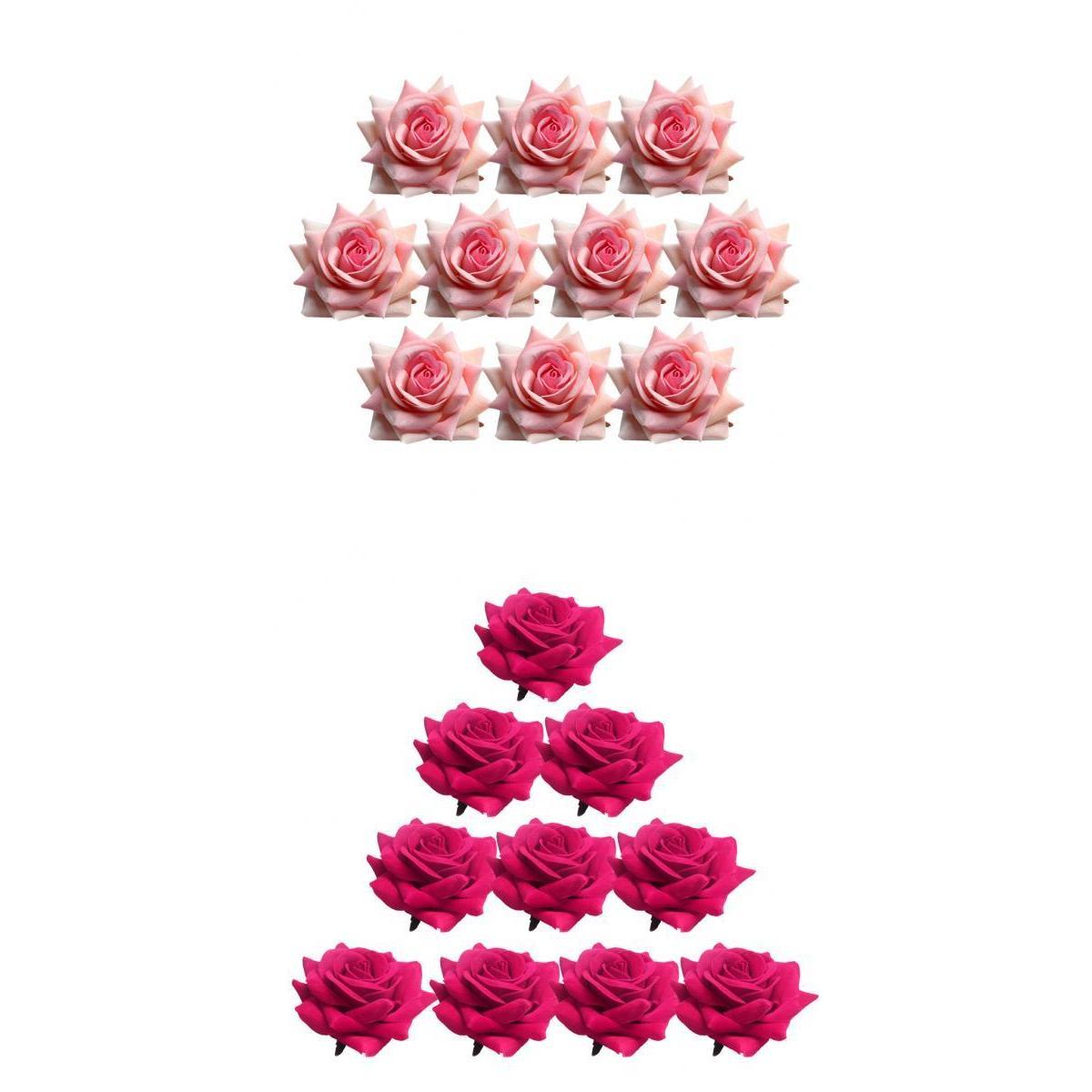 20pcs Velvet Artificial Flower Rose for Home Wedding Decor Red and Pink