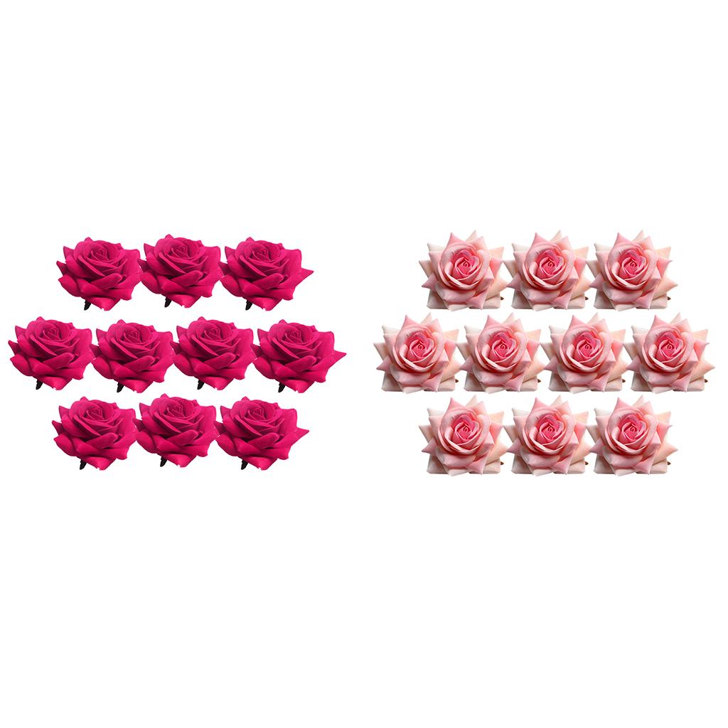 20pcs Velvet Artificial Flower Rose for Home Wedding Decor Red and Pink