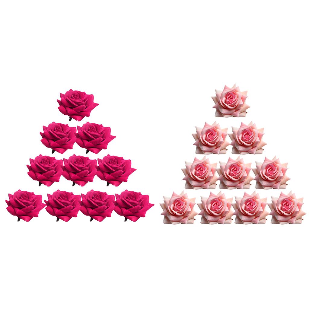 20pcs Velvet Artificial Flower Rose for Home Wedding Decor Red and Pink