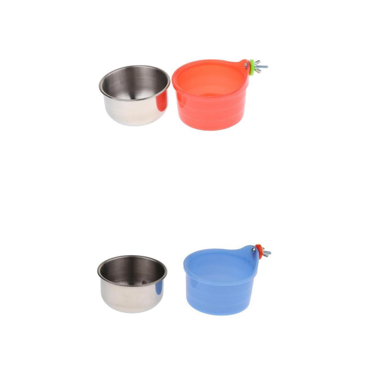 2PCS Bird Parrot Feeding Cups, Cage Hanging Stainless Steel Bowl with Clamp