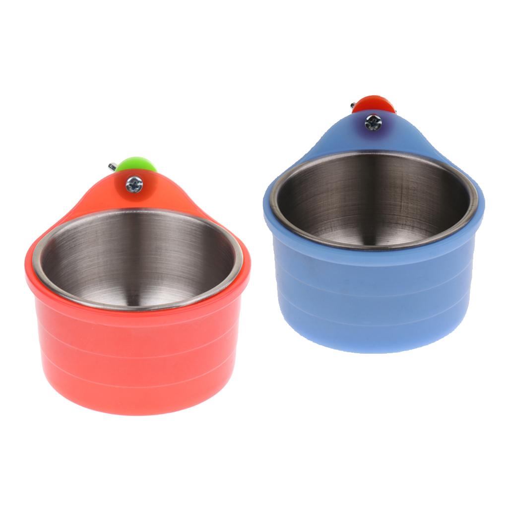 2PCS Bird Parrot Feeding Cups, Cage Hanging Stainless Steel Bowl with Clamp