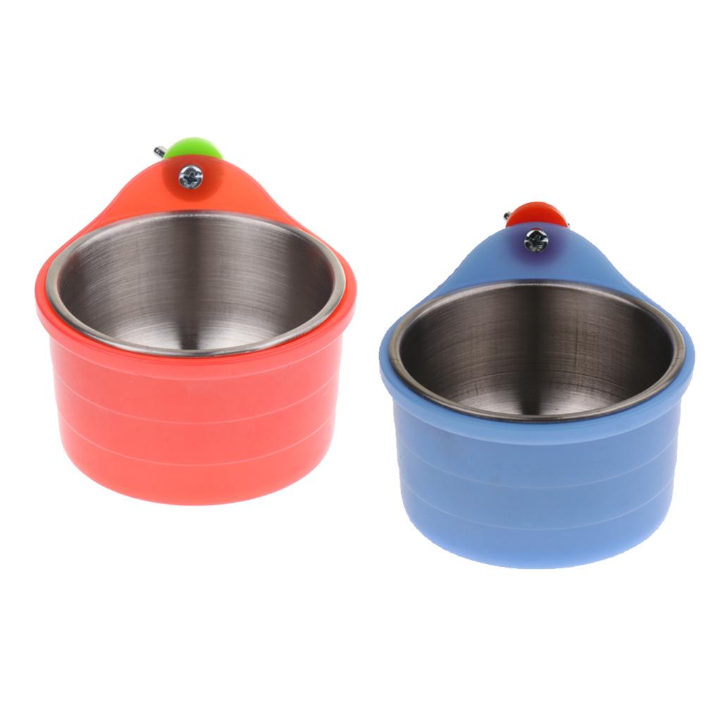 2PCS Bird Parrot Feeding Cups, Cage Hanging Stainless Steel Bowl with Clamp