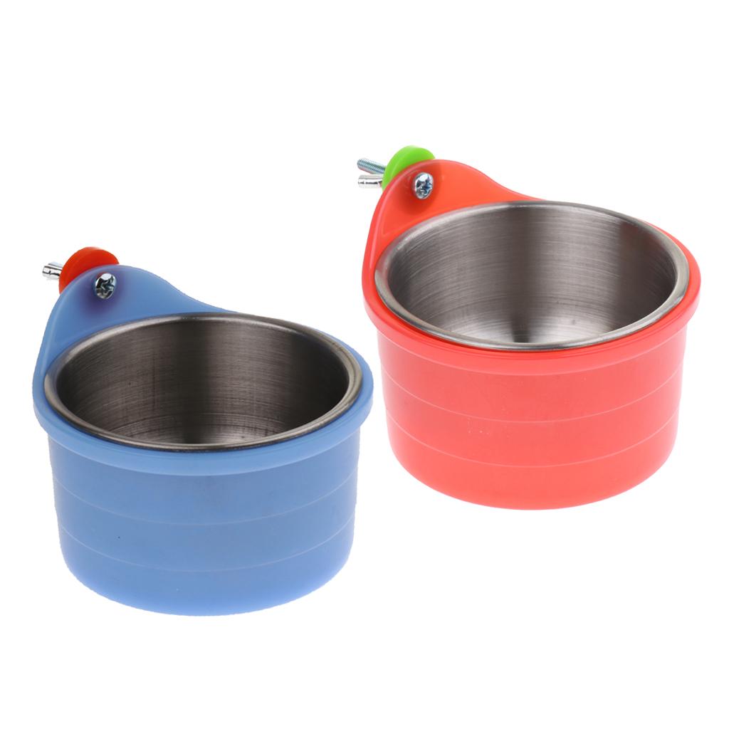 2PCS Bird Parrot Feeding Cups, Cage Hanging Stainless Steel Bowl with Clamp