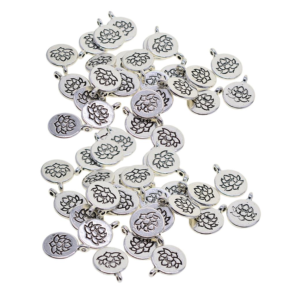 60x Tibetan Silver Lotus Yoga Charms DIY Pendant for Necklace Jewelry Making