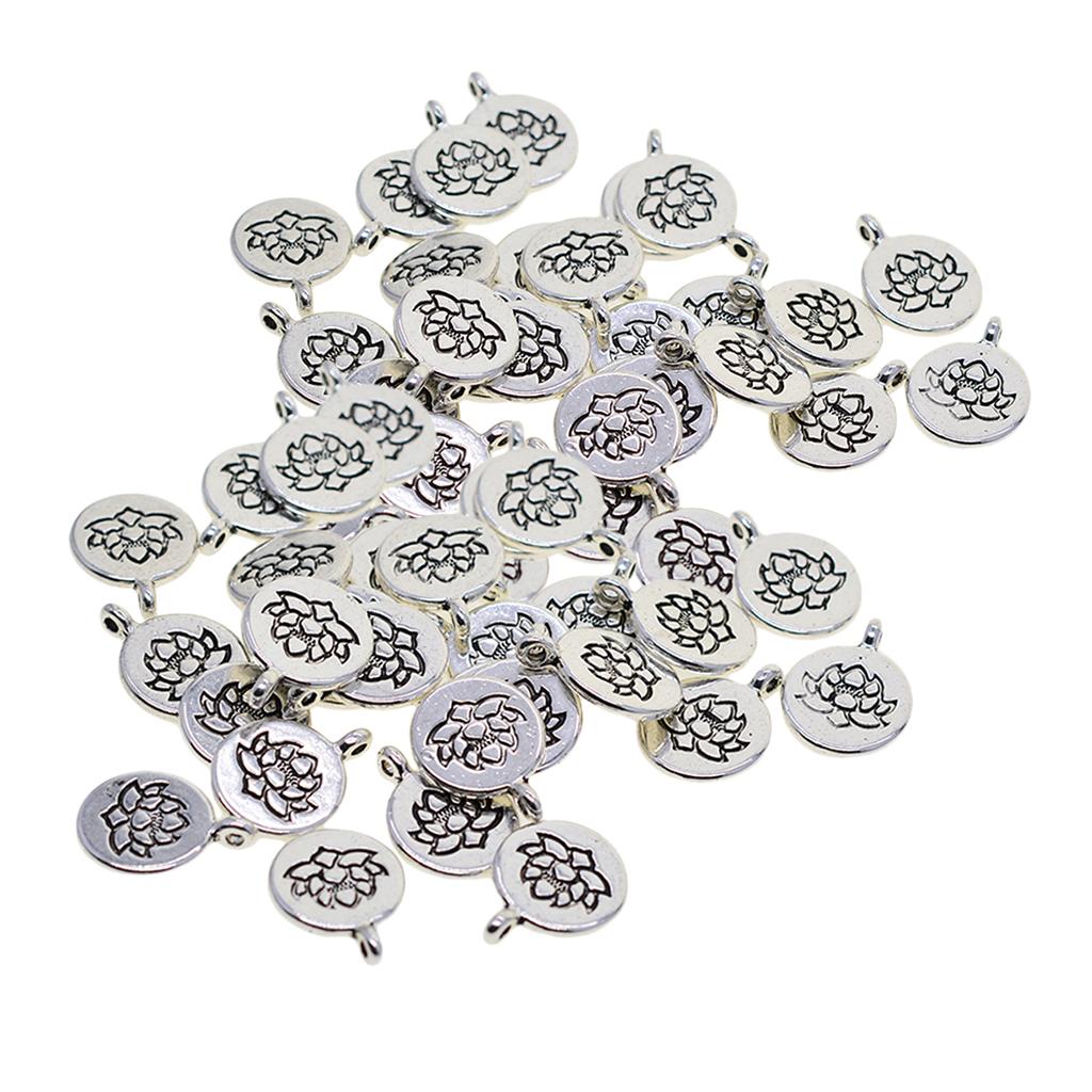 60x Tibetan Silver Lotus Yoga Charms DIY Pendant for Necklace Jewelry Making