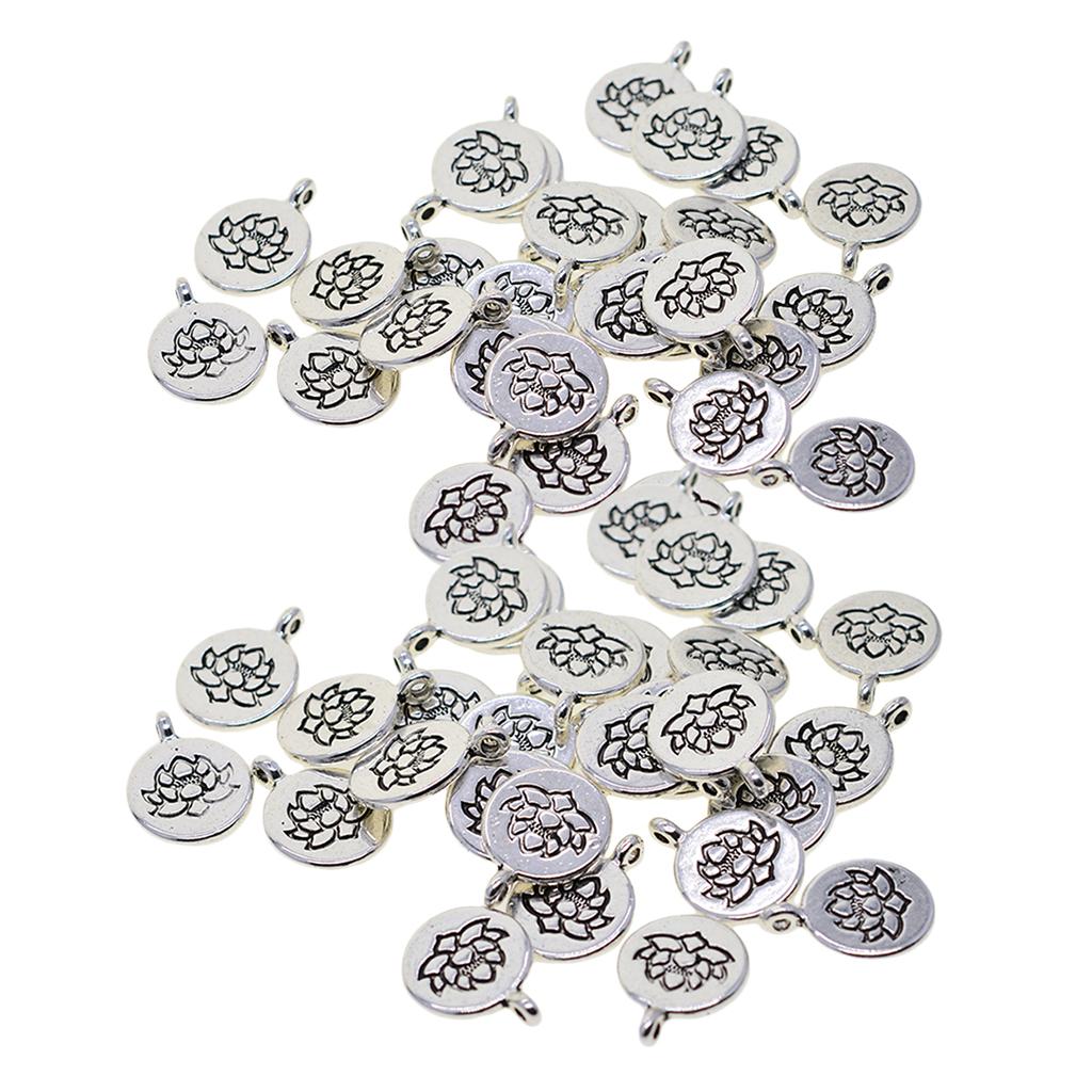 60x Tibetan Silver Lotus Yoga Charms DIY Pendant for Necklace Jewelry Making
