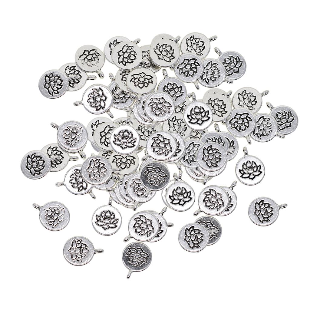 90x Tibetan Silver Lotus Yoga Charms DIY Pendant for Necklace Jewelry Making