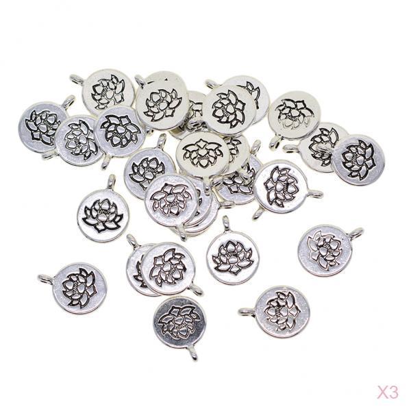 90x Tibetan Silver Lotus Yoga Charms DIY Pendant for Necklace Jewelry Making