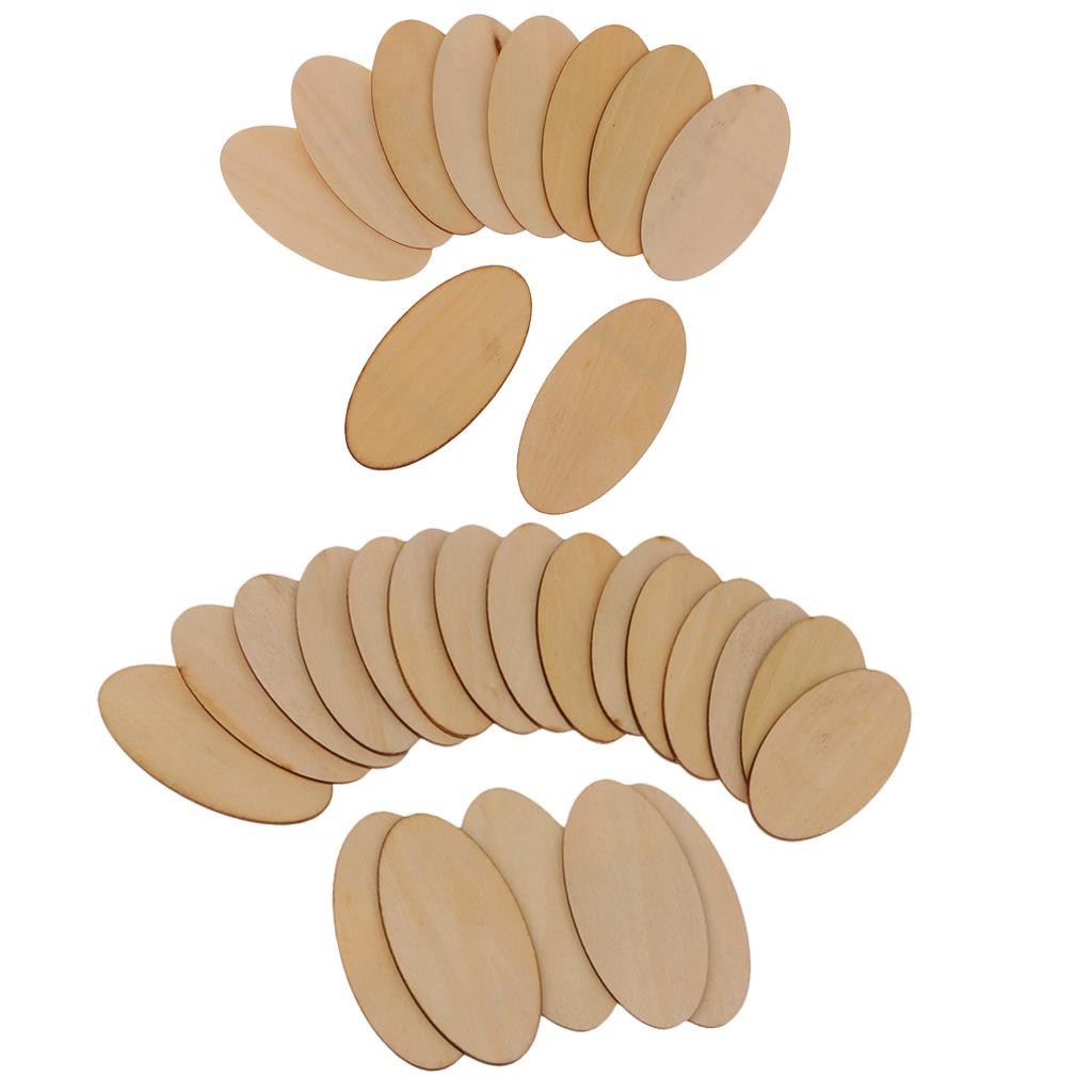 30pcs Natural Wood Pieces - Unfinished Wooden Cutouts Disc 100x50mm+80x40mm