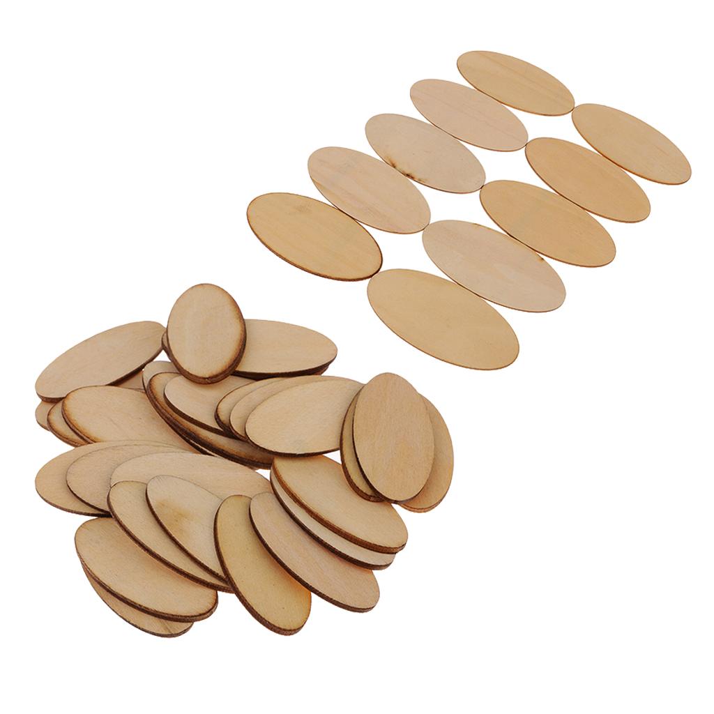 40pcs Natural Wood Pieces - Unfinished Wooden Cutouts Disc 80x40mm+40x20mm