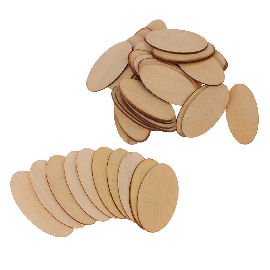 40pcs Natural Wood Pieces - Unfinished Wooden Cutouts Disc 80x40mm+40x20mm