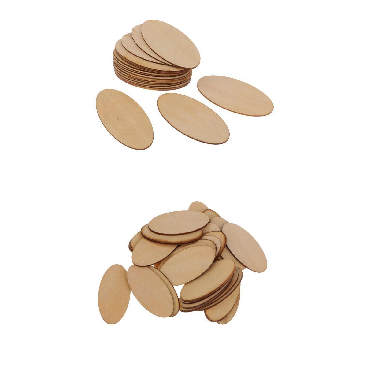 50pcs Natural Wood Pieces - Unfinished Wooden Cutouts Disc 80x40mm+40x20mm