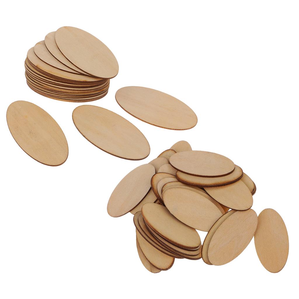 50pcs Natural Wood Pieces - Unfinished Wooden Cutouts Disc 80x40mm+40x20mm