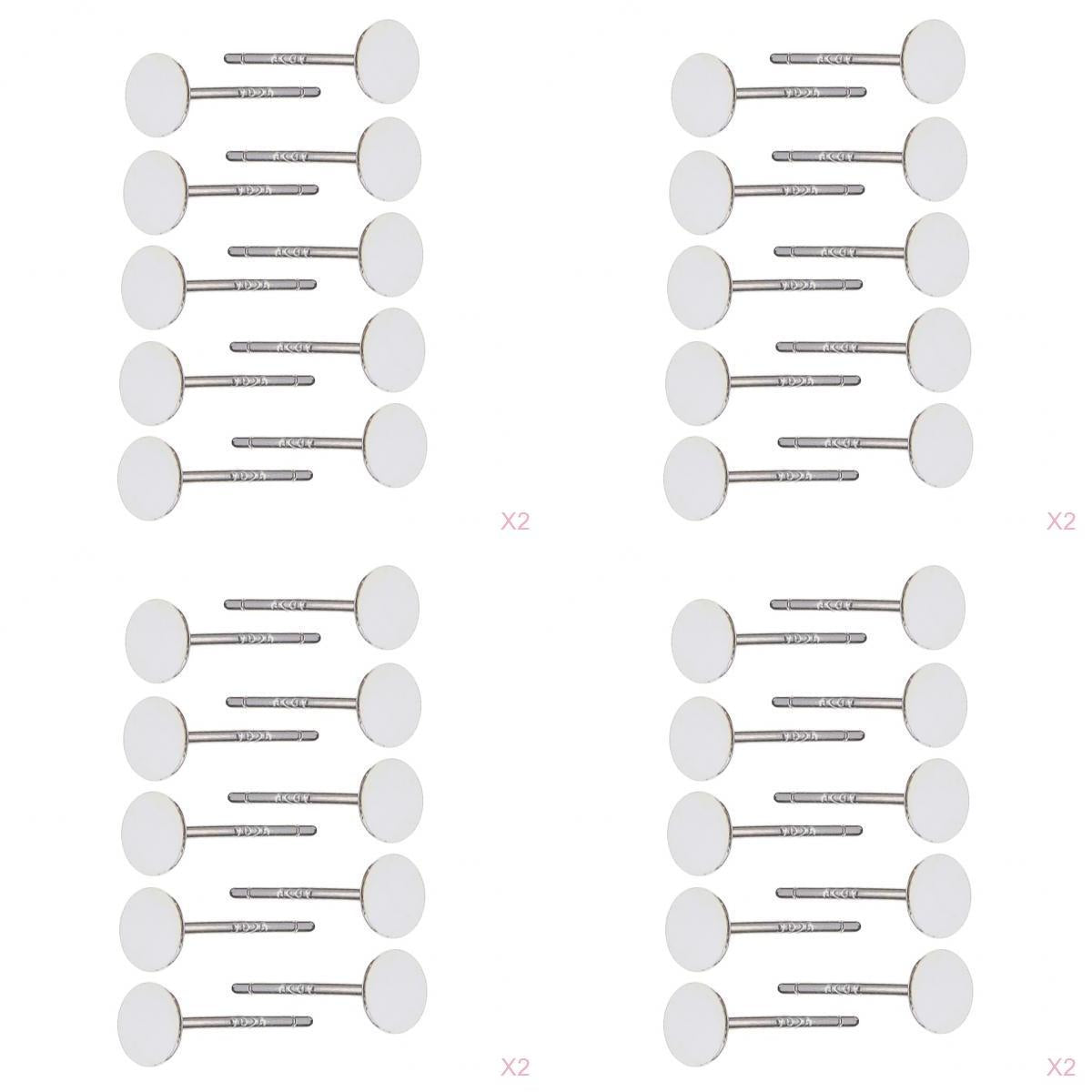 20 Pairs Sliver Blank Ear Stud Pin Earrings Posts Flat Pad DIY Jewellery