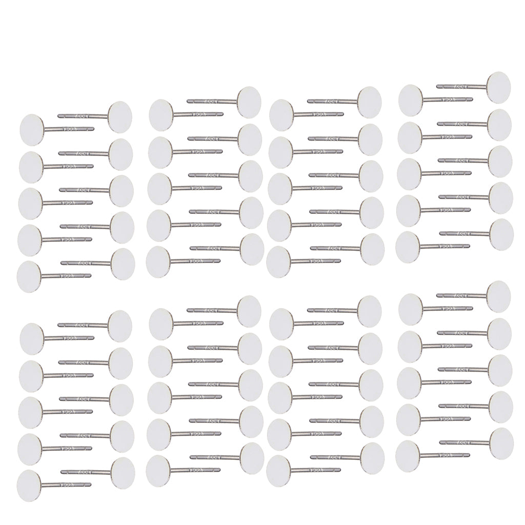 20 Pairs Sliver Blank Ear Stud Pin Earrings Posts Flat Pad DIY Jewellery