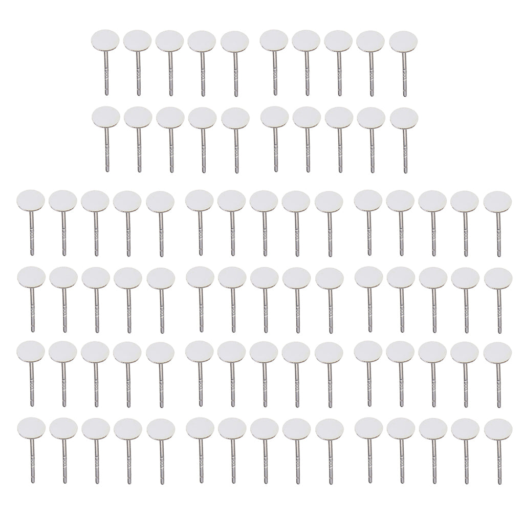 20 Pairs Sliver Blank Ear Stud Pin Earrings Posts Flat Pad DIY Jewellery