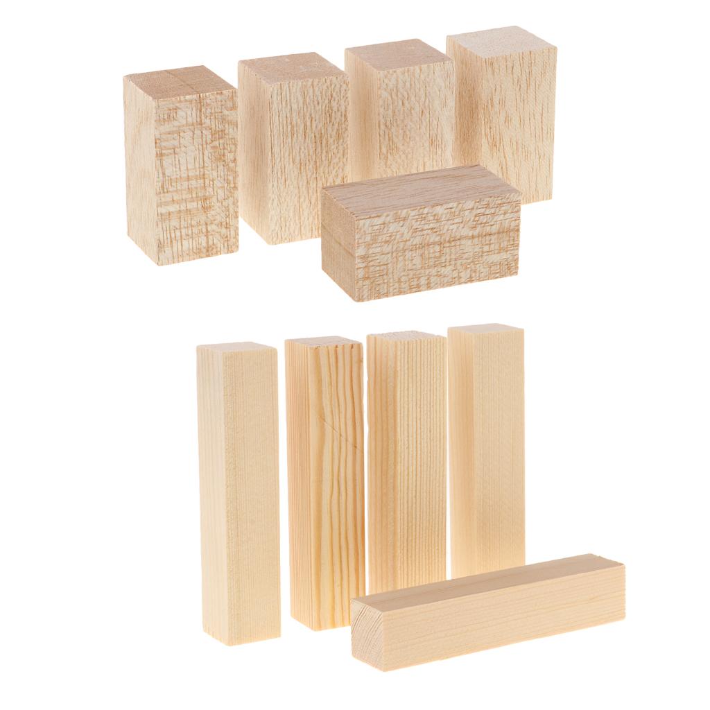 10x Natural Unfinished Wood Blocks DIY Modelling Woodworking Materials Craft