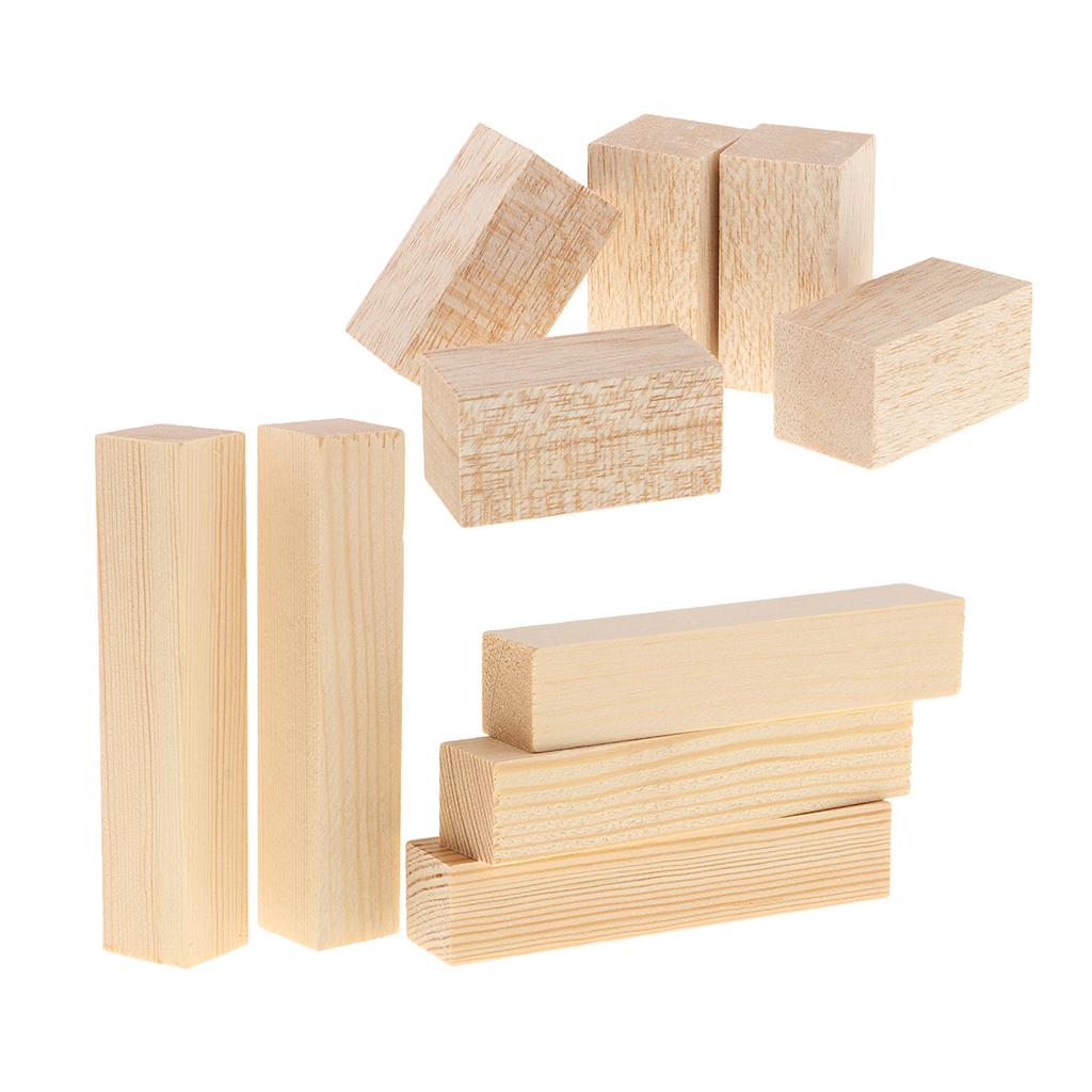 10x Natural Unfinished Wood Blocks DIY Modelling Woodworking Materials Craft