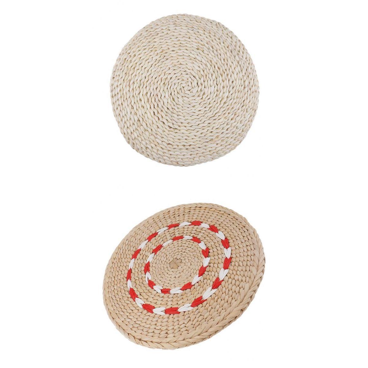 2pc Natural Straw Round Pouf Tatami Cushion Meditation Yoga Mat Zafu Cushion