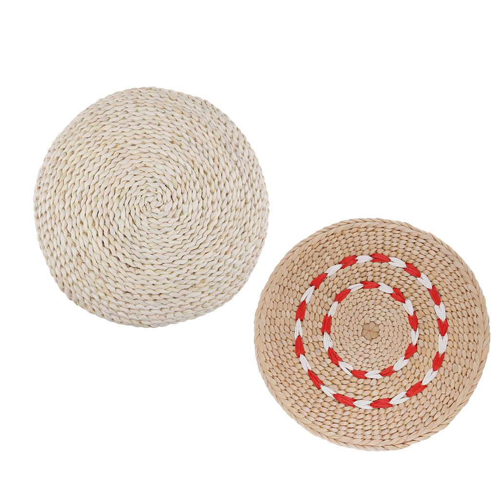 2pc Natural Straw Round Pouf Tatami Cushion Meditation Yoga Mat Zafu Cushion