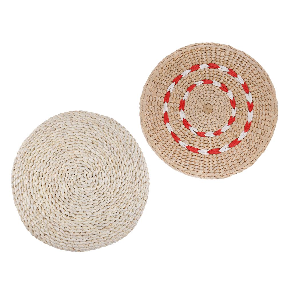2pc Natural Straw Round Pouf Tatami Cushion Meditation Yoga Mat Zafu Cushion